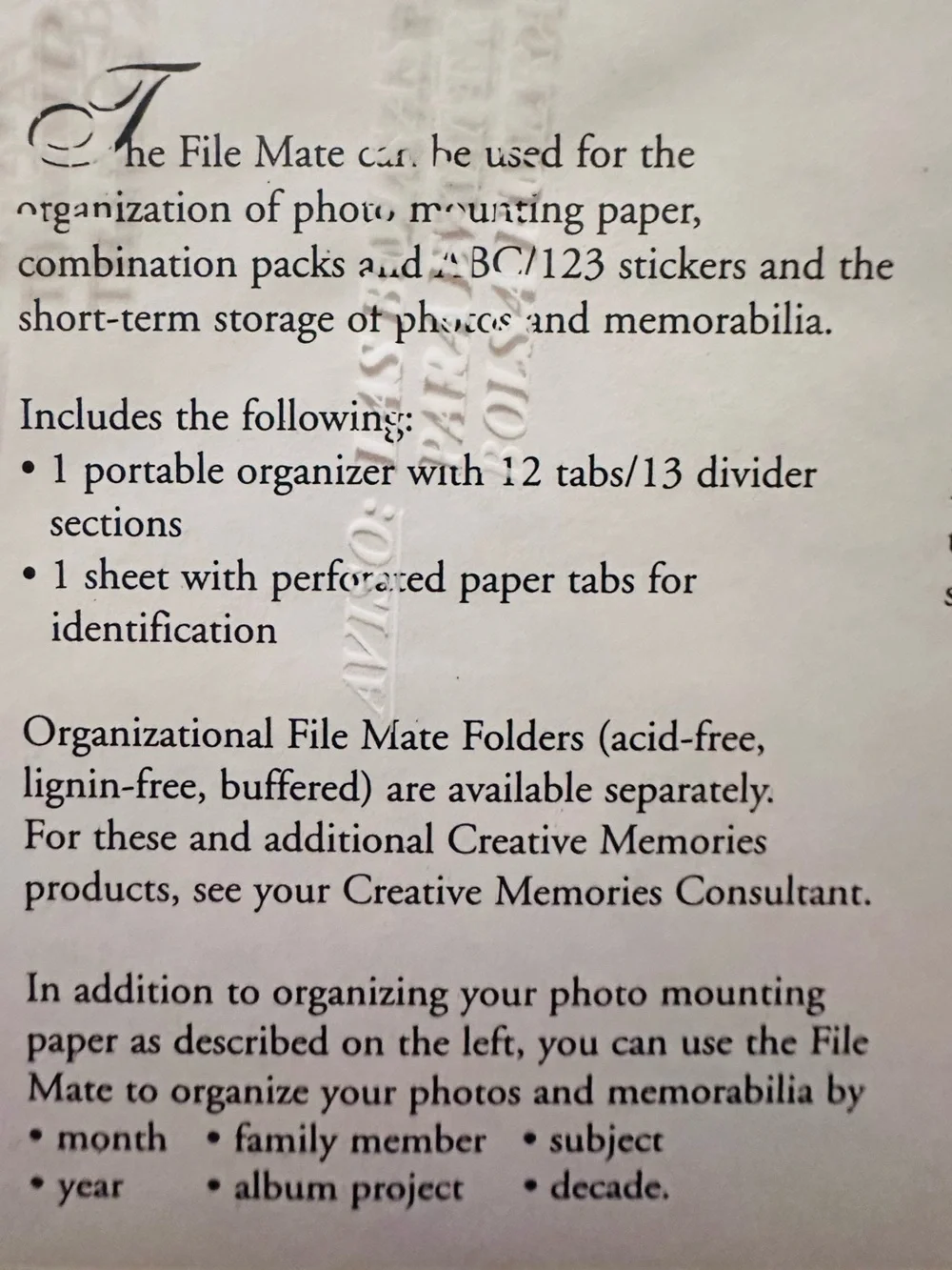 NEW Creative Memories Black File Mate Portable Organizer